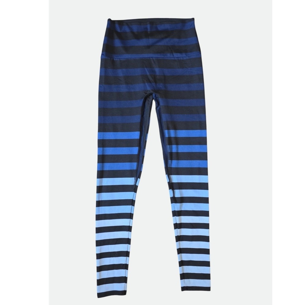 K-DEER Sneaker Length Leggings Medium Blue Ombre Stripe High Waist Yoga Pants